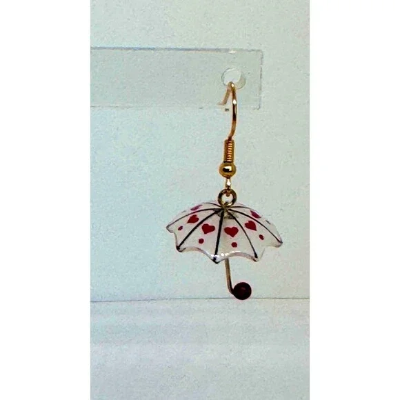 New Indio Jewelry Ladies Lucite Red Heart Umbrella 10kt Earrings #2057 - Picture 3 of 4
